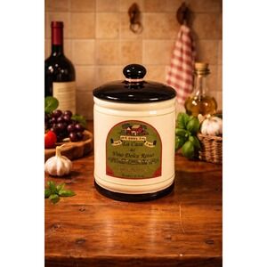 Vintage OGGI Tuscan Wine Label Canister Jar with Lid 8" Tall Kitchen Decor